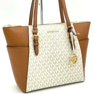 Michael Kors Charlotte Large Top Zip Tote Bag Vanilla/Brown (NWT)